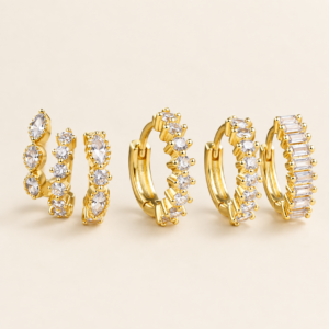 Crystal Huggie Hoop Earrings Set