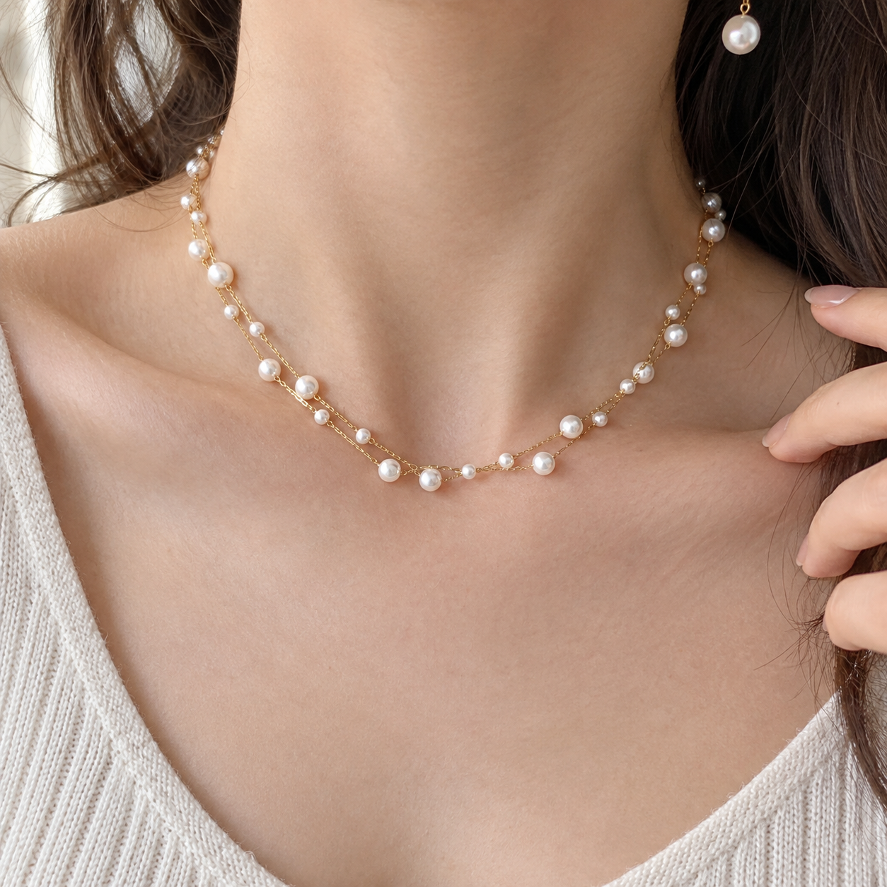 Pearl Chain Choker Necklace